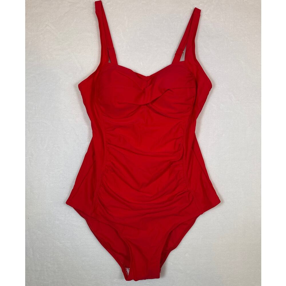 NWOT Red One Piece Bathing Suit w/ Ruched Underwire Bust Sz L